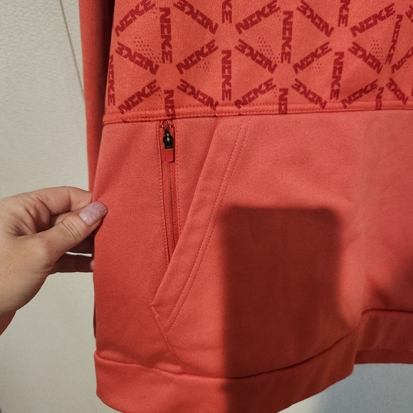 Nike Mens Therma-Fit Red Coral All Over Print Fleece Hoodie Large - Picture 3 of 7